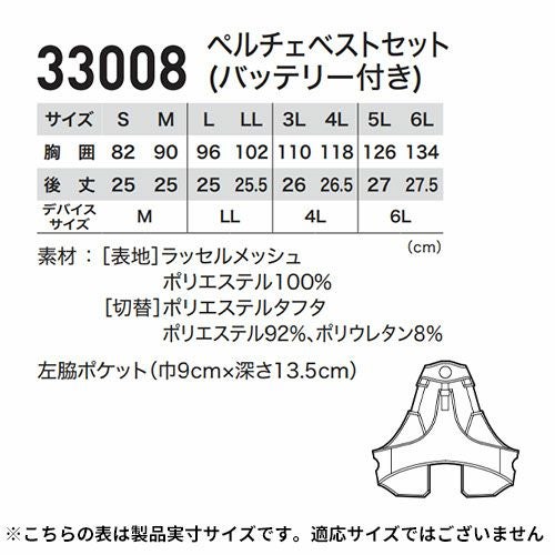 ジーベック ペルチェベストセット 33008 通気 メッシュ【まもる君】